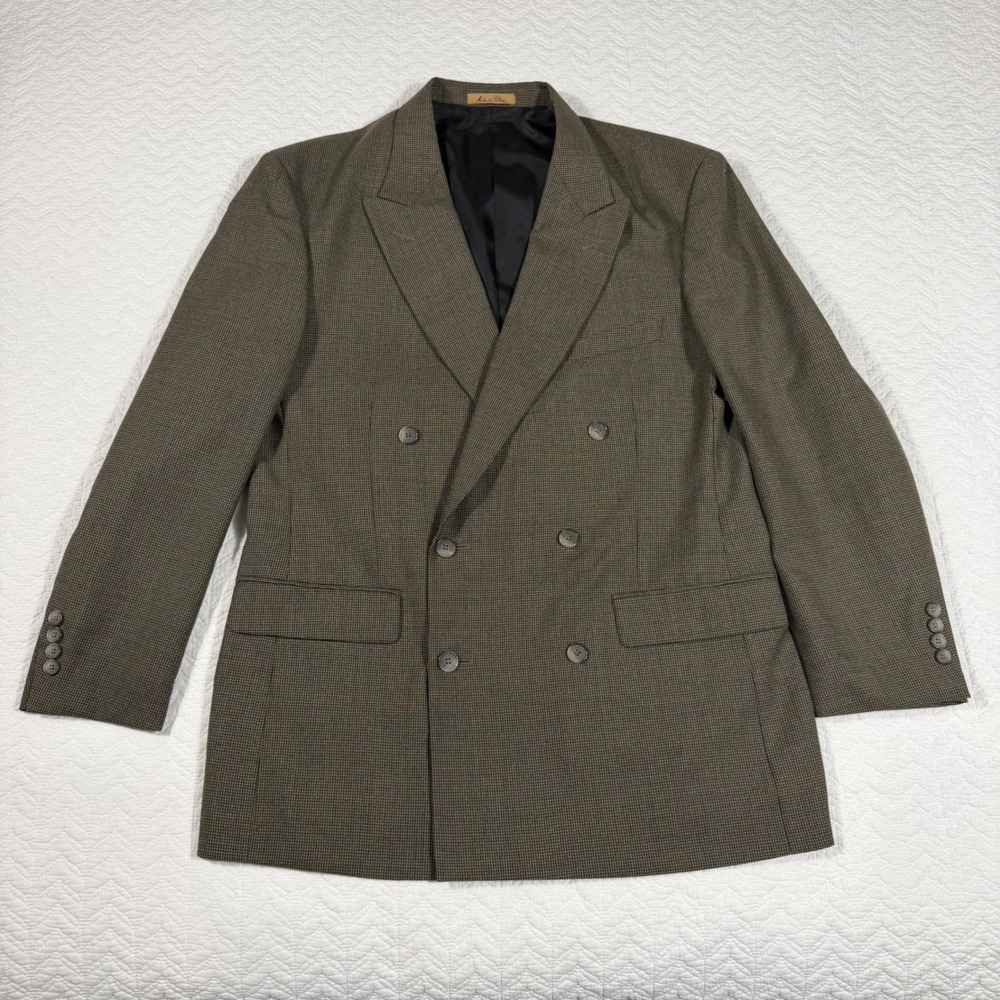 Cellini‎ Linea Uomo Mens Blazer 42R Double Breasted Micro-Check Olive Brown EUC